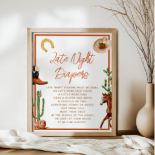 Late Night Diapers Western Rodeo Baby Shower Poster