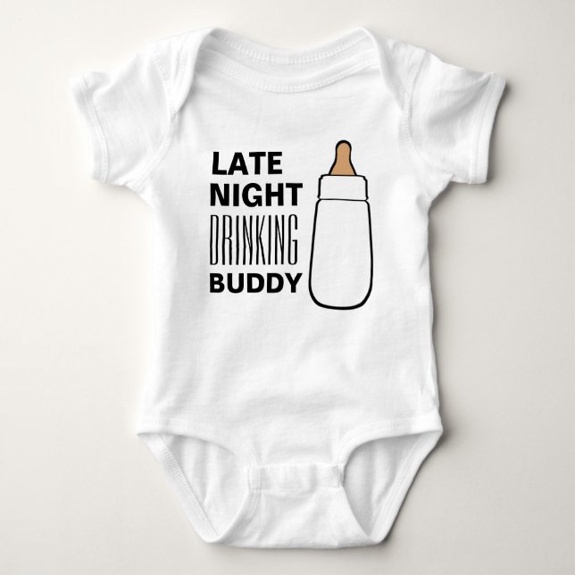Late Night Drinking Bud bottle baby shirt bodysuit (Front)