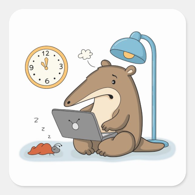 Late Night | Office Anteater Square Sticker (Front)