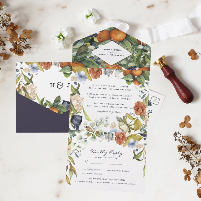 Late Summer Citrus Floral |  Botanical Wedding All In One Invitation (Creator Uploaded)