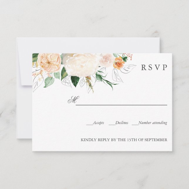 Late summer Orange Botanical WEDDING RSVP  (Front)