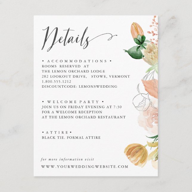 Late Summer Orange Palette WEDDING Details Enclosure Card (Front)