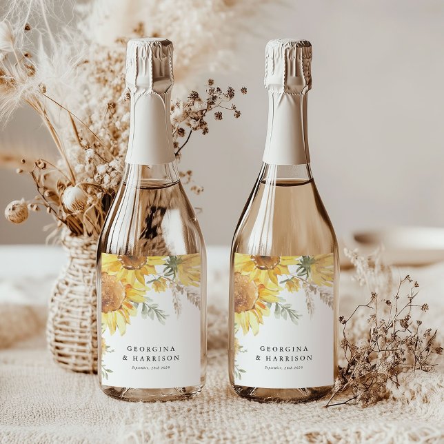 Late Summer Sunflower Wedding Sparkling Wine Label (Creator Uploaded)