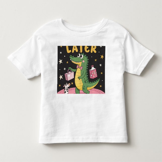 “LATER” – Retro Cartoon Alligator with a Surprisin Toddler T-Shirt (Front)