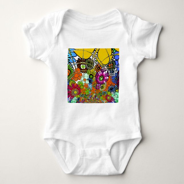 Latest Colourful Amazing Floral Pattern Design Art Baby Bodysuit (Front)