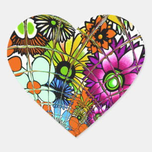 Latest Colourful Amazing Floral Pattern Design Art Heart Sticker