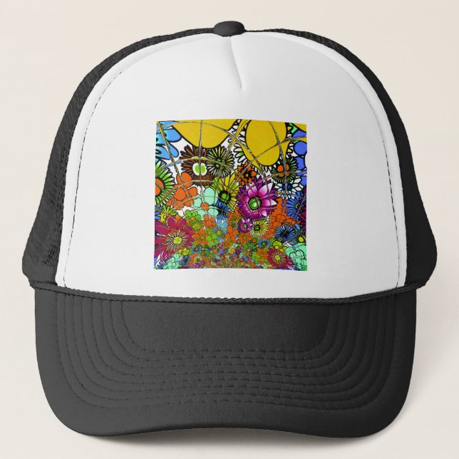 Latest colourful amazing floral pattern design trucker hat (Front)