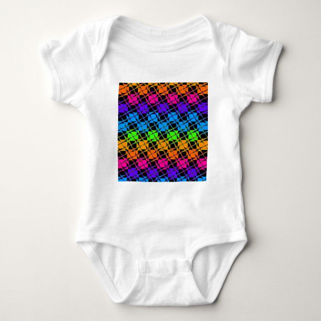 Latest Edgy Colourful Chequered Rainbow Pattern   Baby Bodysuit (Front)