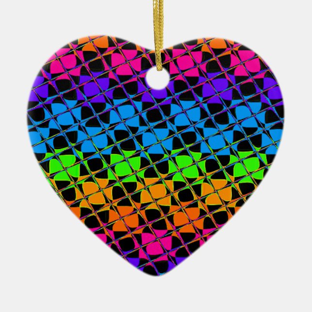 Latest Edgy Colourful Chequered Rainbow Pattern Ceramic Tree Decoration (Front)