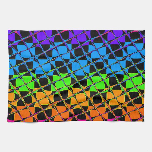 Latest Edgy Colourful Chequered Rainbow Pattern Tea Towel (Horizontal)