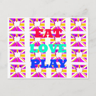 Latest Inspirational Love Eat Play colours Postcard