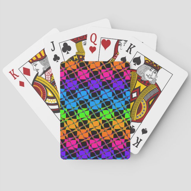 Latest lovely edgy rainbow colours chequered desig playing cards (Back)