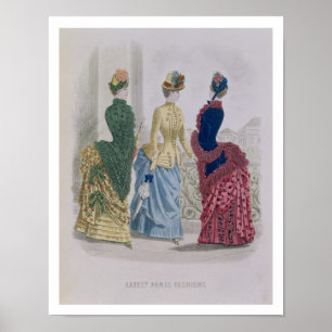 Latest Paris Fashions, three day dresses in a fash Poster