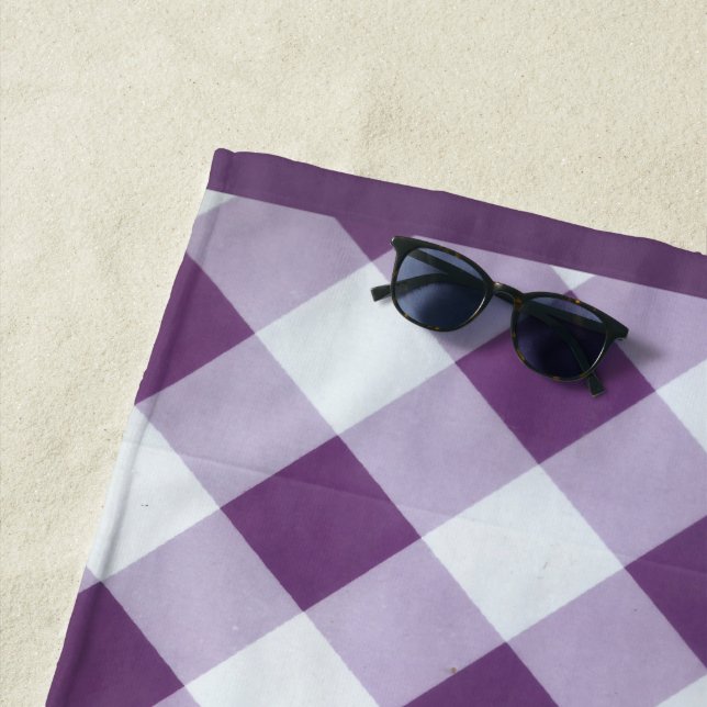 Latest Stylish White and Purple Chequered pattern Beach Towel (In Situ)