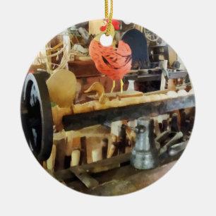 Lathe in Wood Shop Ceramic Tree Decoration