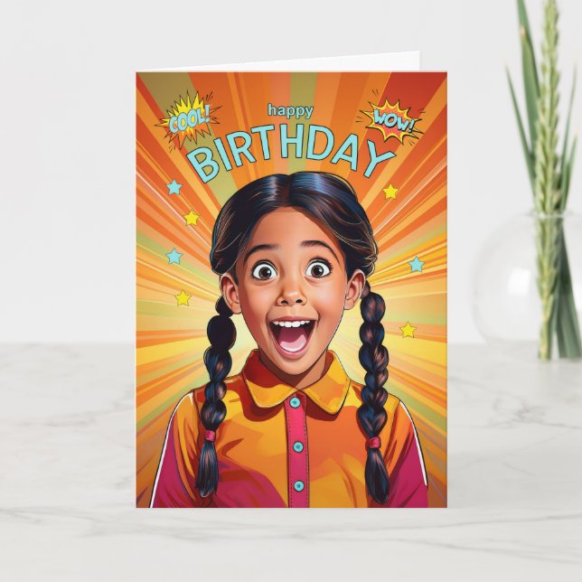 Latin American Girl Pop Art Style Birthday Card (Front)