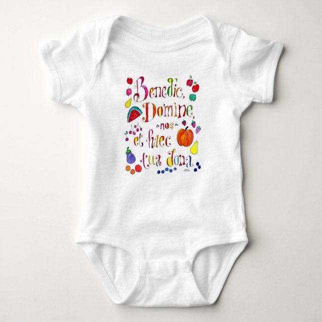 Latin Grace Before Meals Cute Trad Catholic Baby Bodysuit (Front)