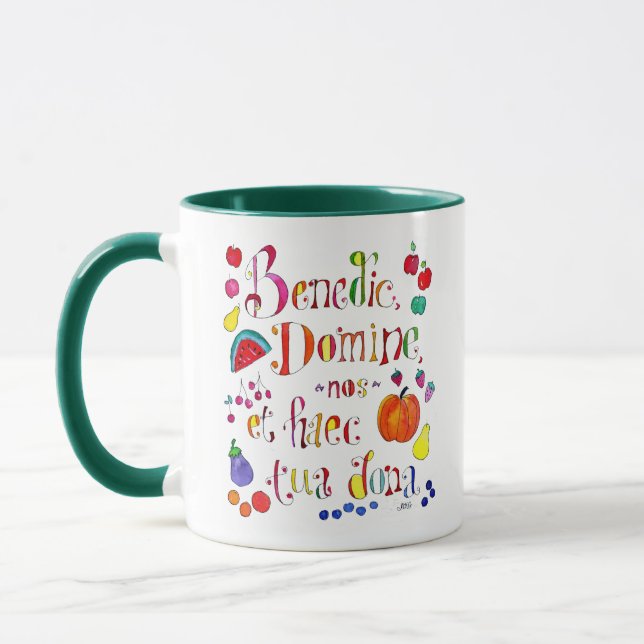 Latin Gratitude Grace Prayer - Bless Us O Lord Mug (Left)