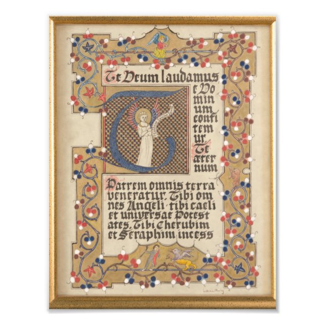 Latin Hymn Mediaeval style Illuminated Calligraphy Photo Print (Front)