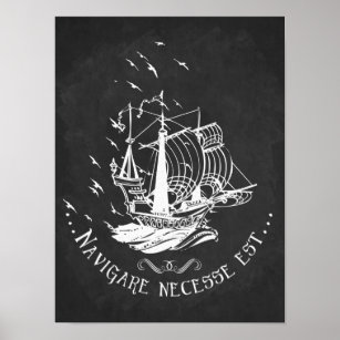 Latin quote art chalkboard art Nautical ship Poster