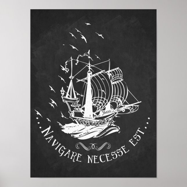 Latin quote art chalkboard art Nautical ship Poster (Front)