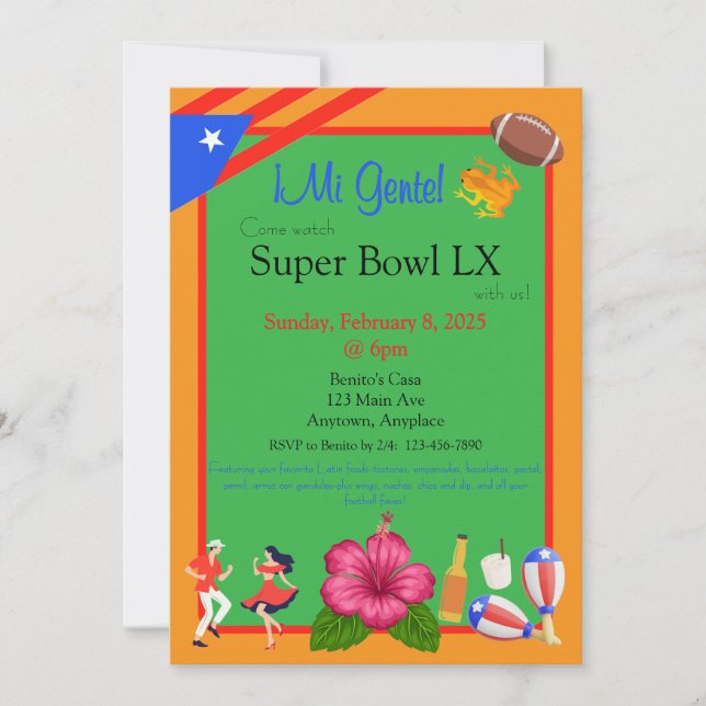 Latin-themed Football Party Invitation (Front)
