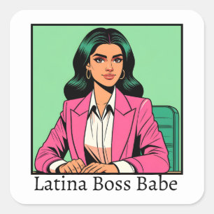 Latina Boss Babe Pop Art Business Woman Square Sticker