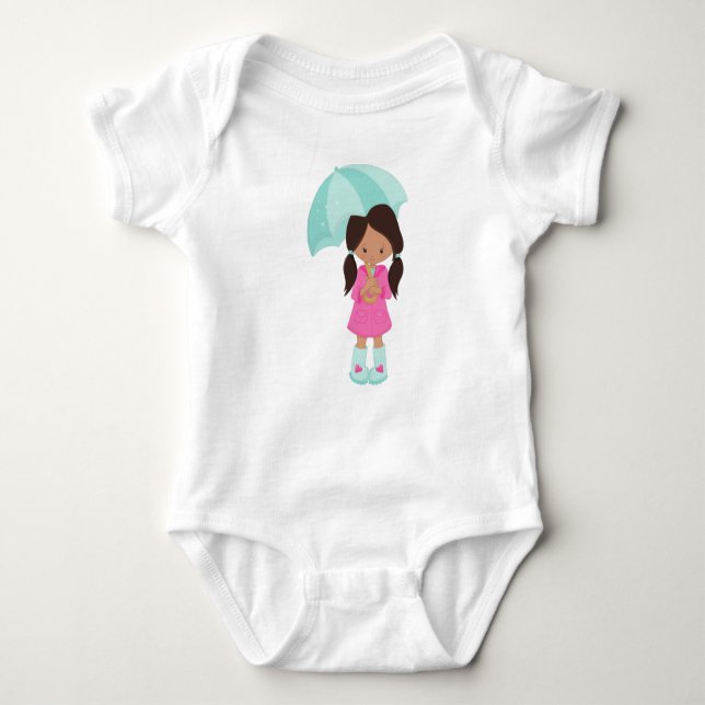 Latina Girl, Girl In Raincoat, Girl With Umbrella Baby Bodysuit (Front)