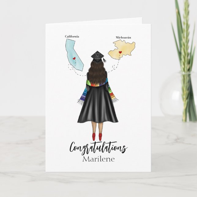 Latina Graduate with Two States Congratulation Card (Front)