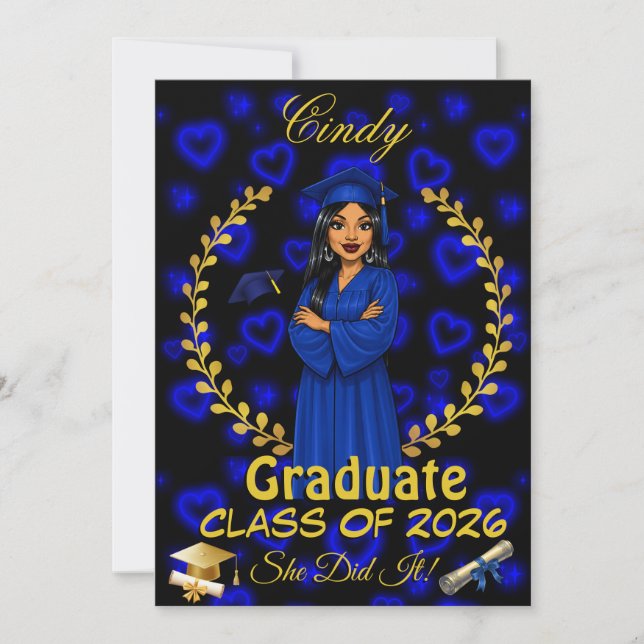 Latina Graduation Invite Class of Blue Gold Evite (Front)