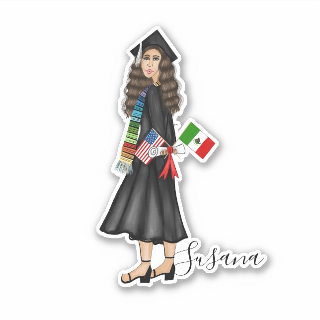 Latina with Flags and Diploma Graduation (Front)