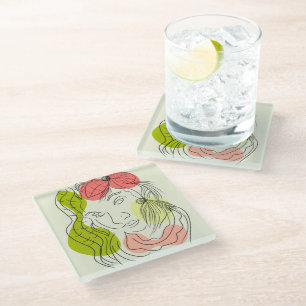Latina Woman Art Shapes Floral   Glass Coaster