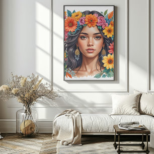 Latino American Girl Watercolor Art Print 