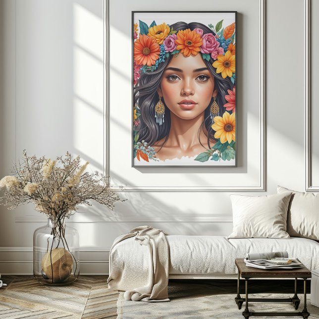 Latino American Girl Watercolor Art Print  (Latino American Girl Watercolor Art Print Mockup 1)