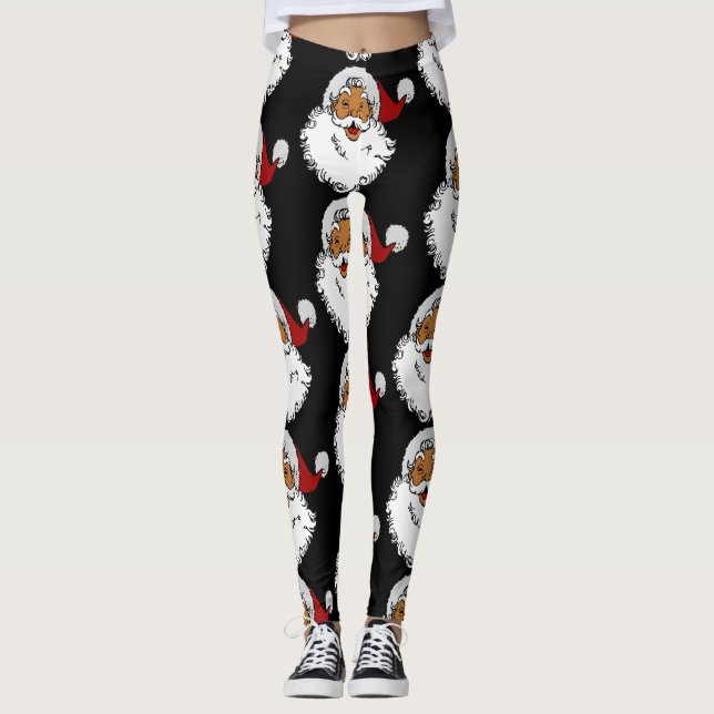 latino biracial santa claus christmas leggings (Front)