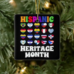 Latino Countries Flags Heart, Happy Celebration Ceramic Ornament