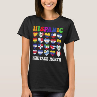 Latino Countries Flags Heart Hispanic Heritage Mon T-Shirt