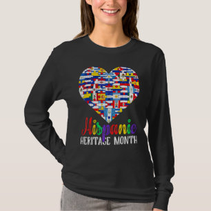 Latino Countries Flags Heart Hispanic Heritage Mon T-Shirt