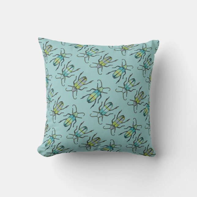 Latipes insect bug pattern teal green cushion (Front)