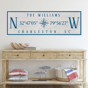 Latitude Longitude Personalised Family Name Wrap Canvas Print