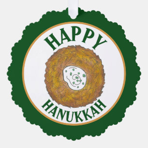 Latkes Happy Hanukkah Chanukah Jewish Holidays Tree Decoration Card