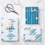 Latkes Laughter Light Modern Typography Hanukkah Wrapping Paper Sheet<br><div class="desc">“Latkes, laughter & light.” This wrapping paper set of three features whimsical handcrafted typography along with Stars of David. Sheet number one sports a playful typography pattern in dusty blue, turquoise and teal along with pale, aqua blue hand drawn lines on a white background. Sheet number two has white hand...</div>