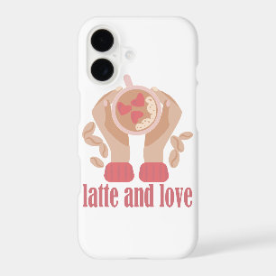 Latte and love cup, hands and coffee quote