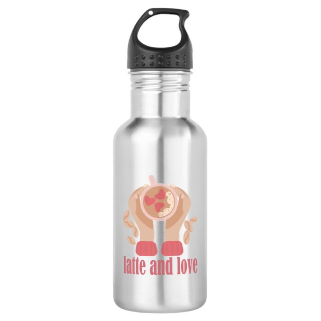 Latte and love cup, hands and coffee quote   532 ml water bottle (Front)