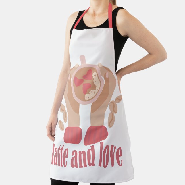 Latte and love cup, hands and coffee quote   apron (Insitu)