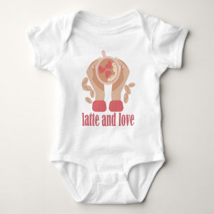 Latte and love cup, hands and coffee quote baby bodysuit