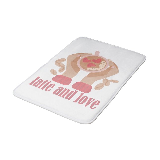 Latte and love cup, hands and coffee quote   bath mat (Angled)