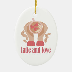 Latte and love cup, hands and coffee quote   ceramic tree decoration