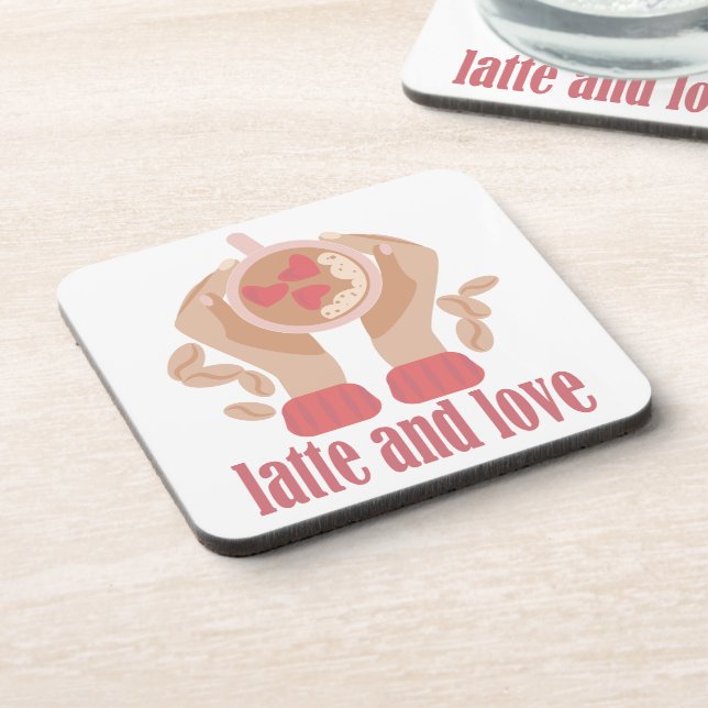 Latte and love cup, hands and coffee quote   coaster (Left Side)