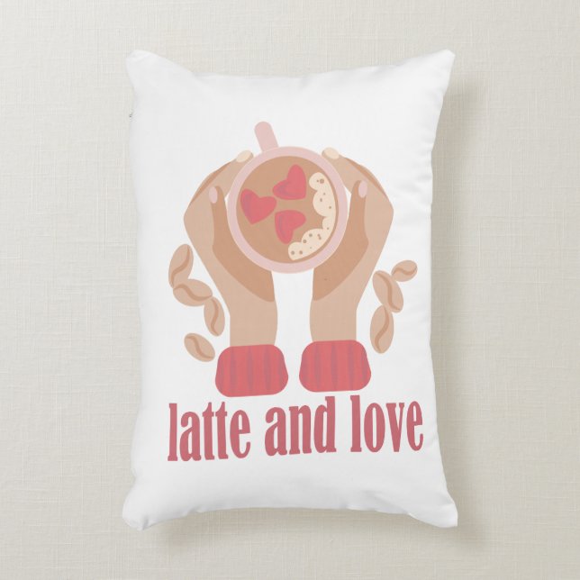 Latte and love cup, hands and coffee quote   decorative cushion (Front(Vertical))